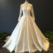 Vestido de novia clásico de satén de manga larga con escote en V y mangas ASA36